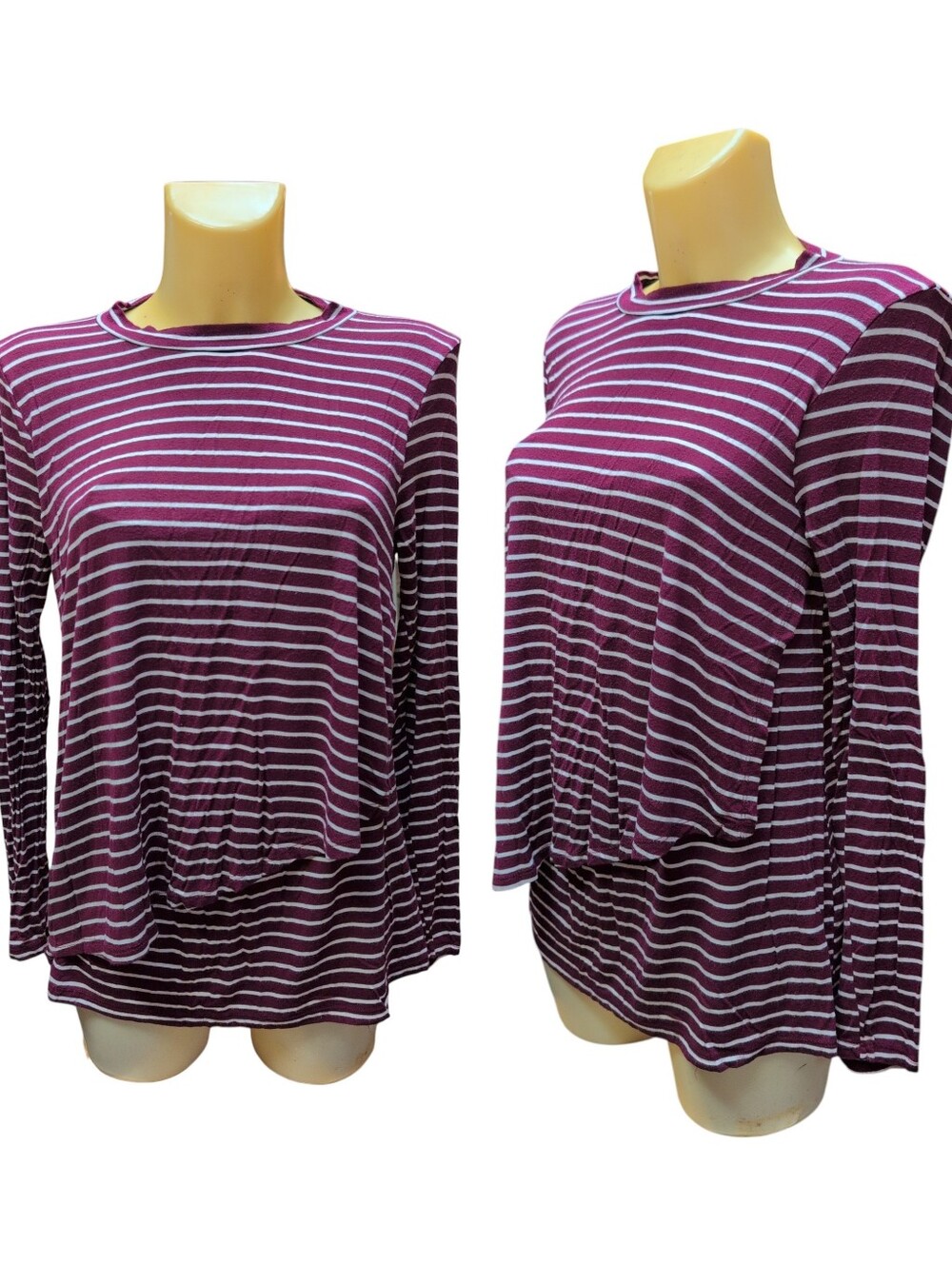 PINKBLUSH Burgundy And White Striped Long Sleeve Nursing Top